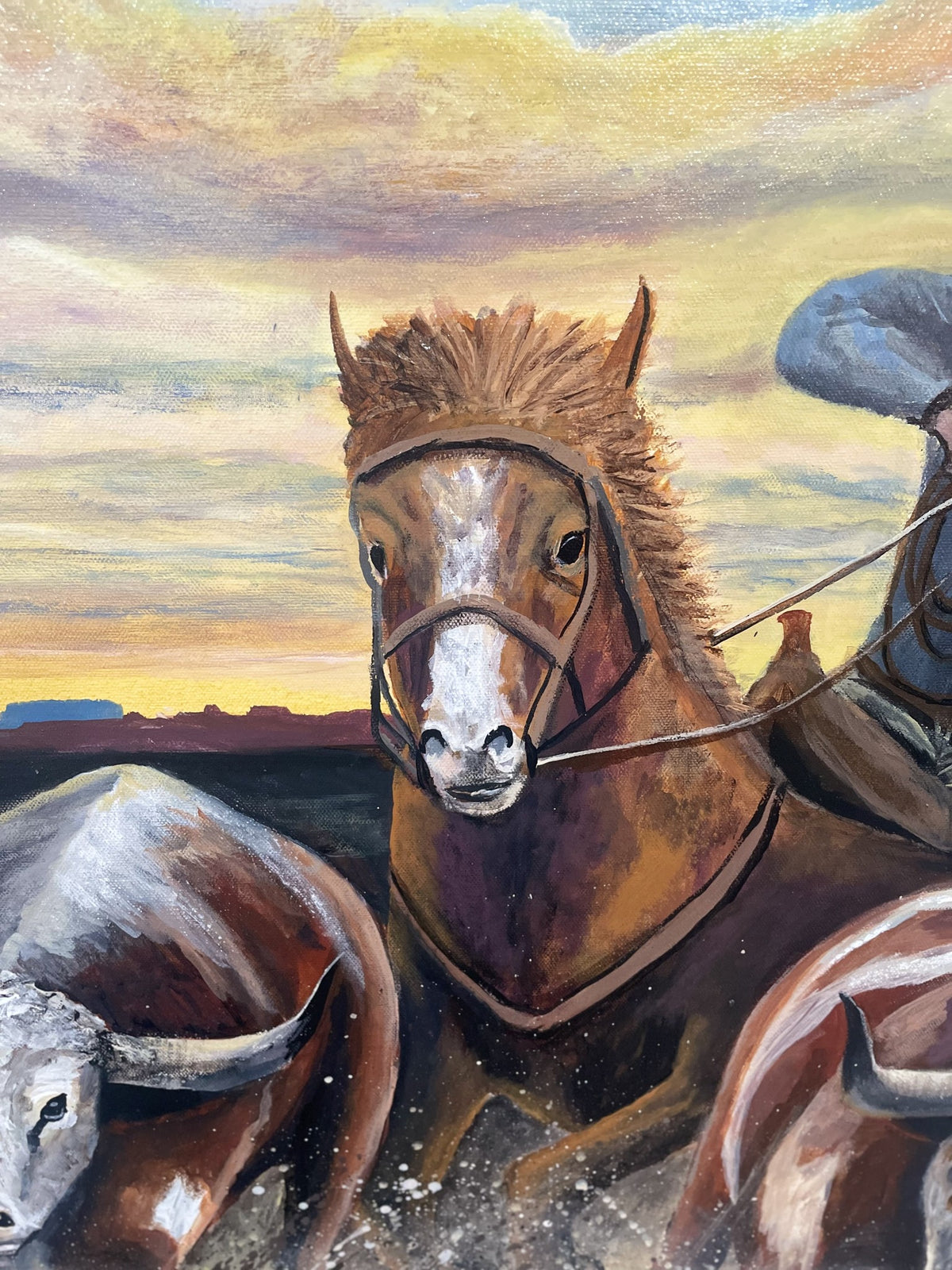 You're Mine original acrylic painting detail: cowboy swinging lasso