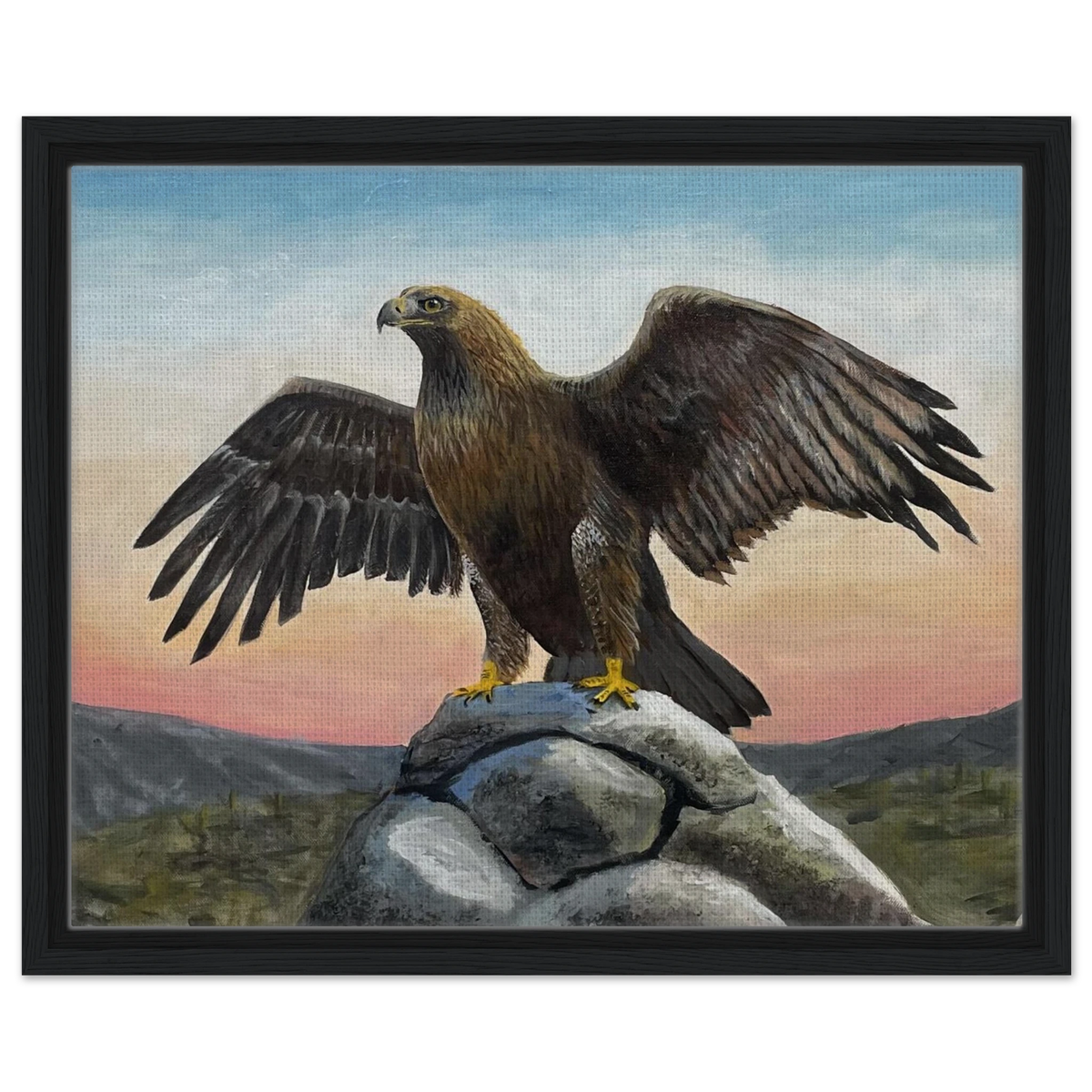 Wings Up Golden Eagle framed canvas print by A. Poe